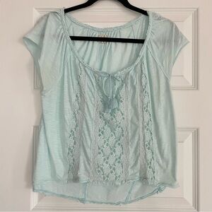 Hollister Aqua Blue Lace Inset Blouse Size Medium